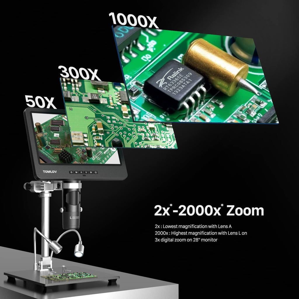 TOMLOV DM602 Flex 3 Lens HDMI Digital Soldering Microscope, Flexible Arm