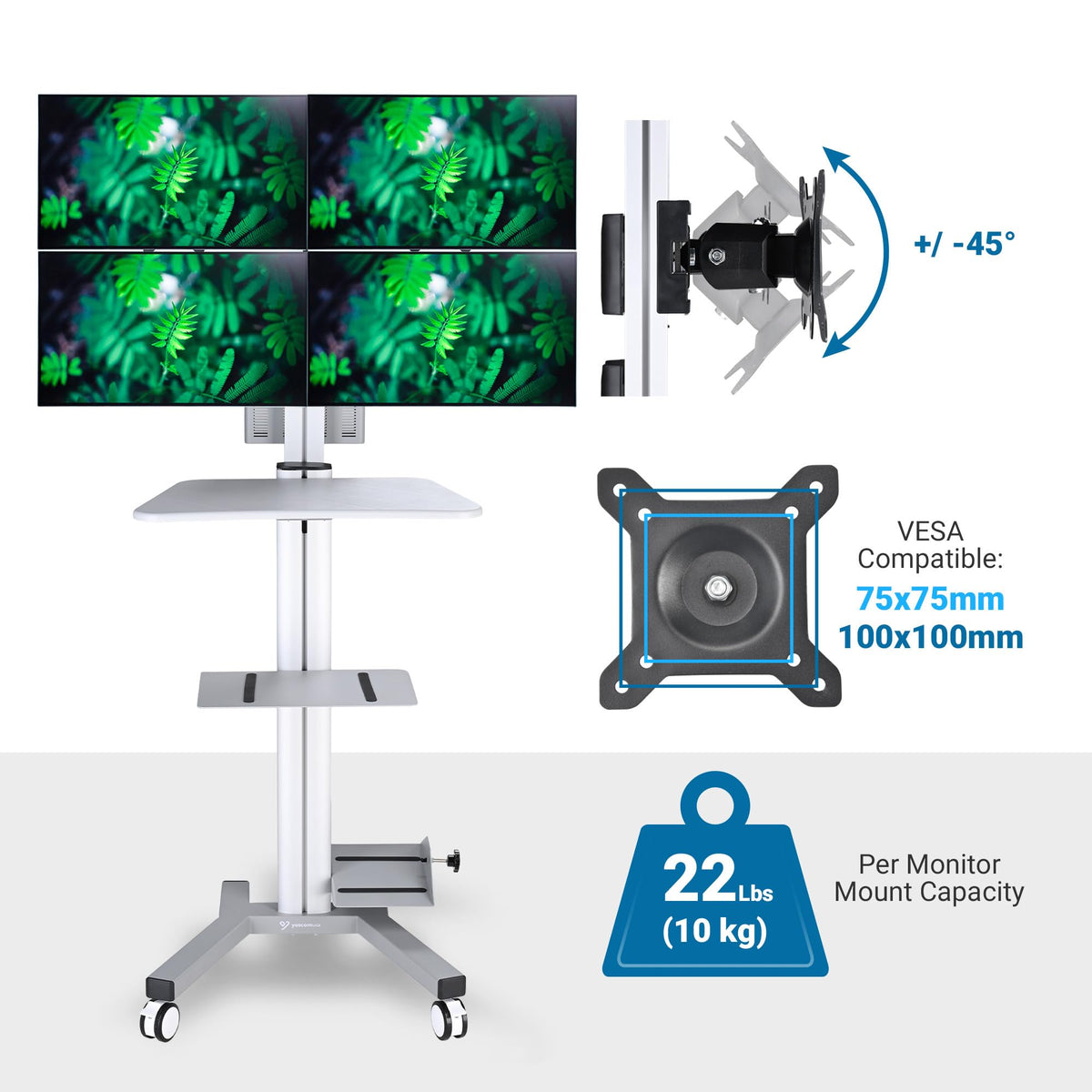 AW NexusX Commander Mobile Computer Cart Medical Rolling PC Stand Desk