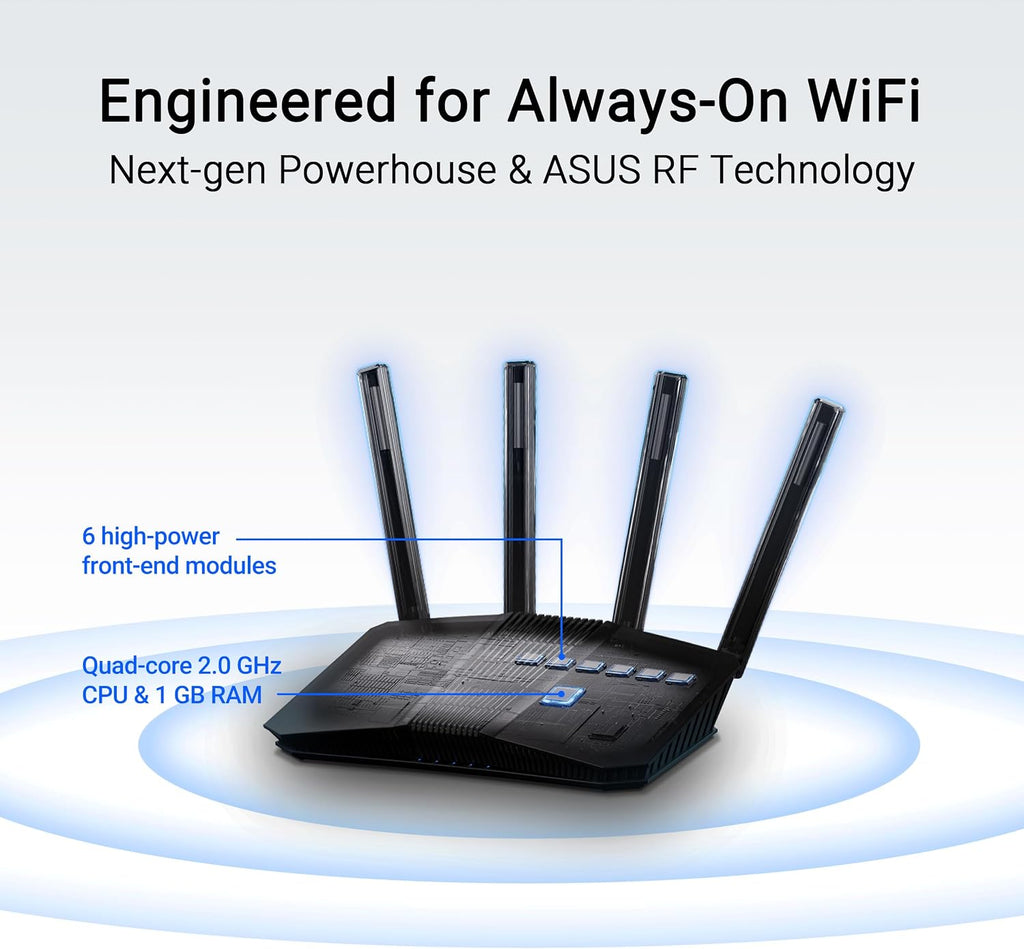 ASUS RT-BE82U WiFi 7 Router - Dual-Band, 6.5 Gbps, Mesh + VPN Compatible