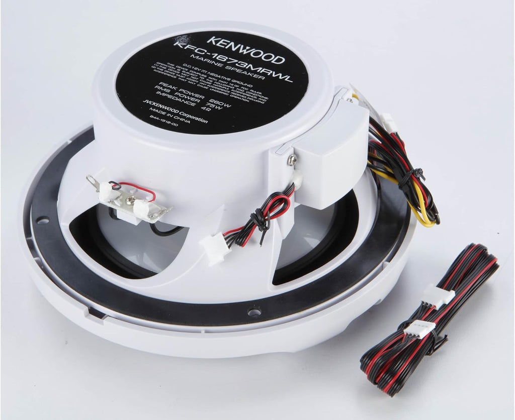 Kenwood KFC-1673MRWL 6-1/2" 2-Way Marine Speakers with Grilles (Pair) | Built-in LED Lights (White)