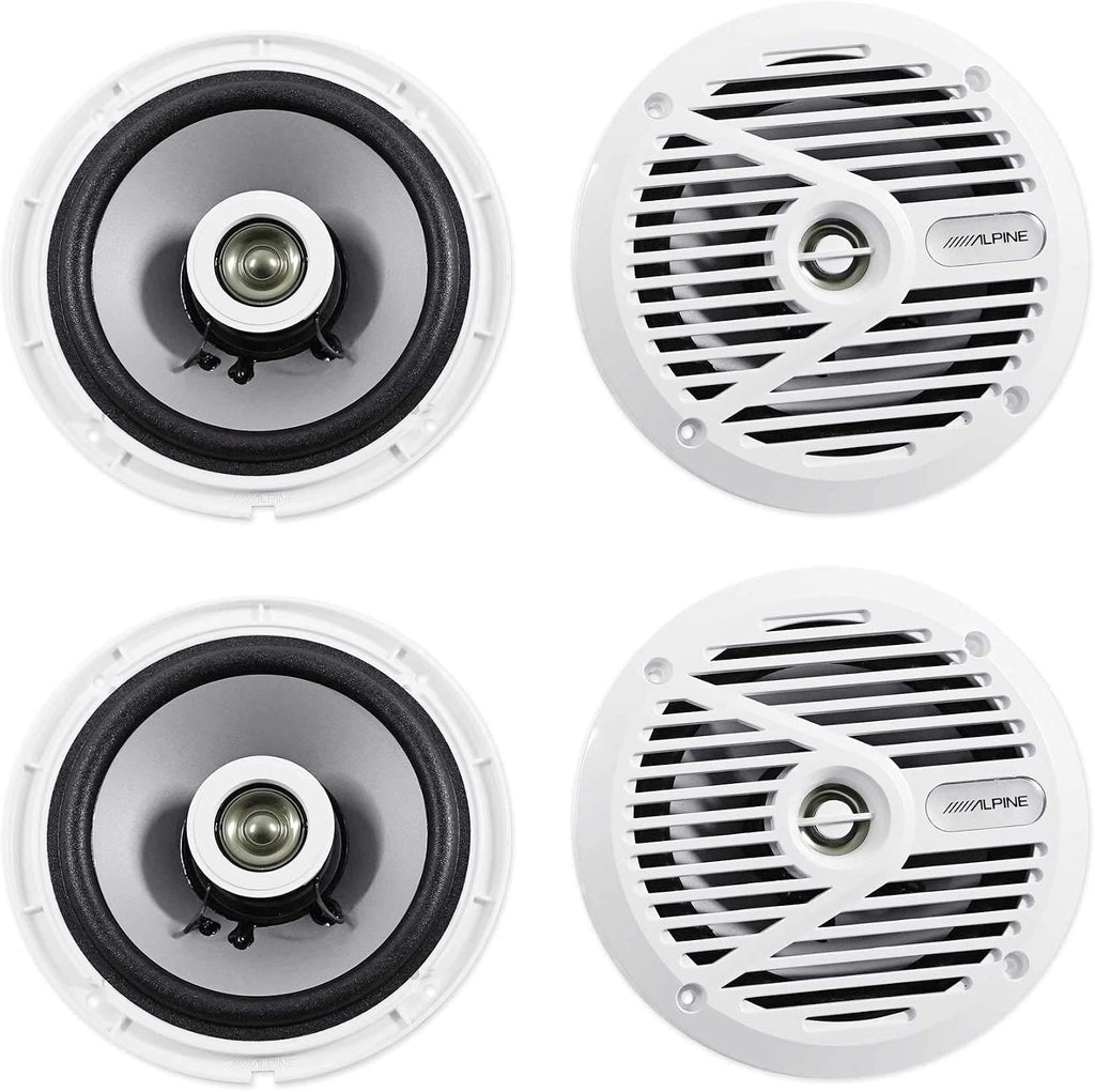 Alpine (4) SPS-M601W 6.5" 440 Watt 2-Way Marine Boat Coaxial Speakers - White