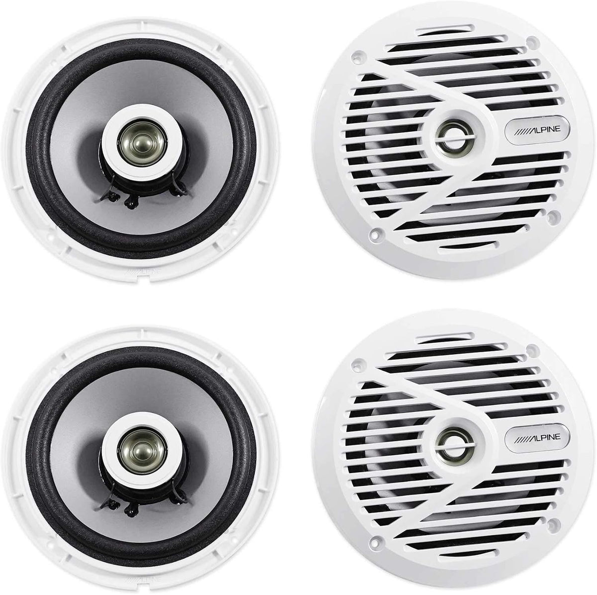 Alpine (4) SPS-M601W 6.5" 440 Watt 2-Way Marine Boat Coaxial Speakers - White