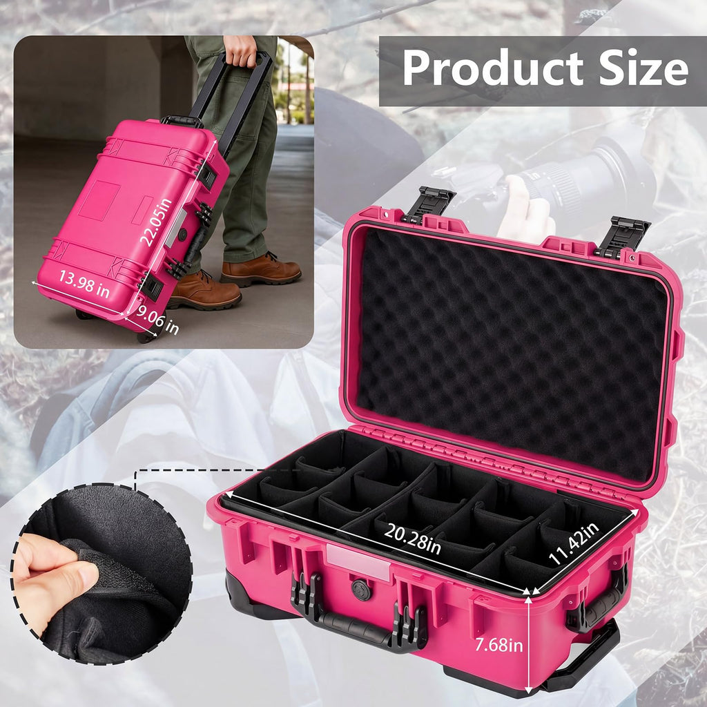Relaxweex Rolling Camera Hard Case with 15 Padded Dividers & Wheels