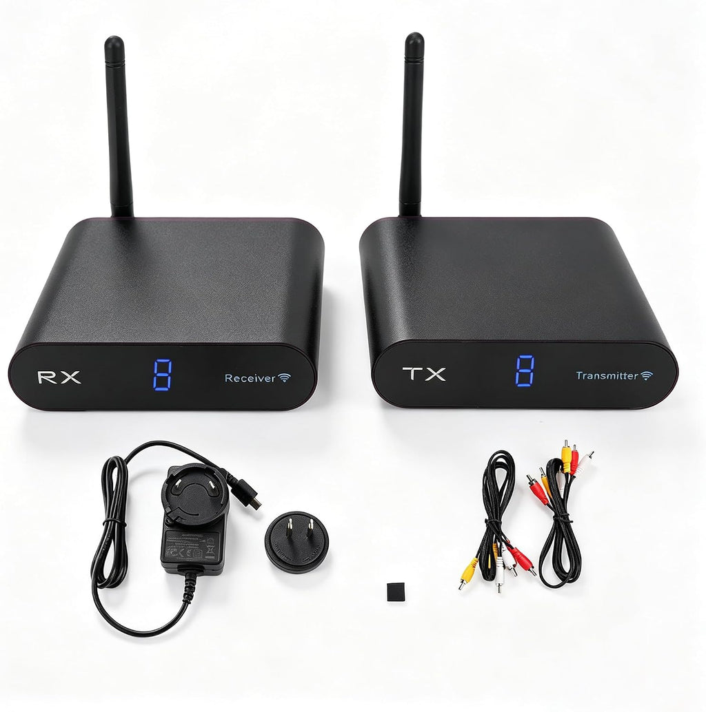 Wireless AV Transmission and Reception Kit, 200M Long Range 2.4 GHz 8 Channel Digital Screen Plug and Play Audio Video Sender Extender for TV CCTV Projector Home Use