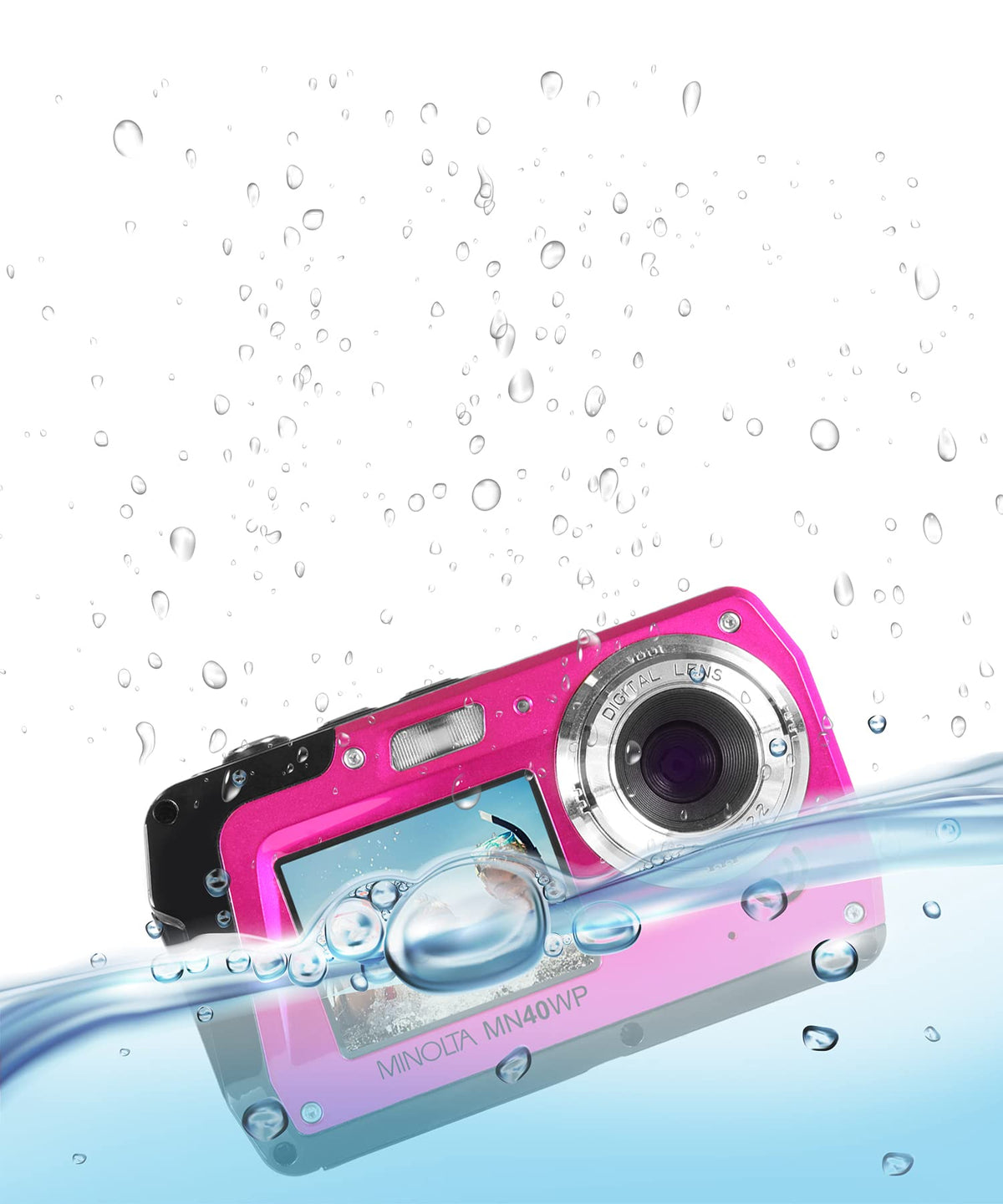 Minolta MN40WP 48MP QHD Dual LCD Screen Waterproof Camera, Blue