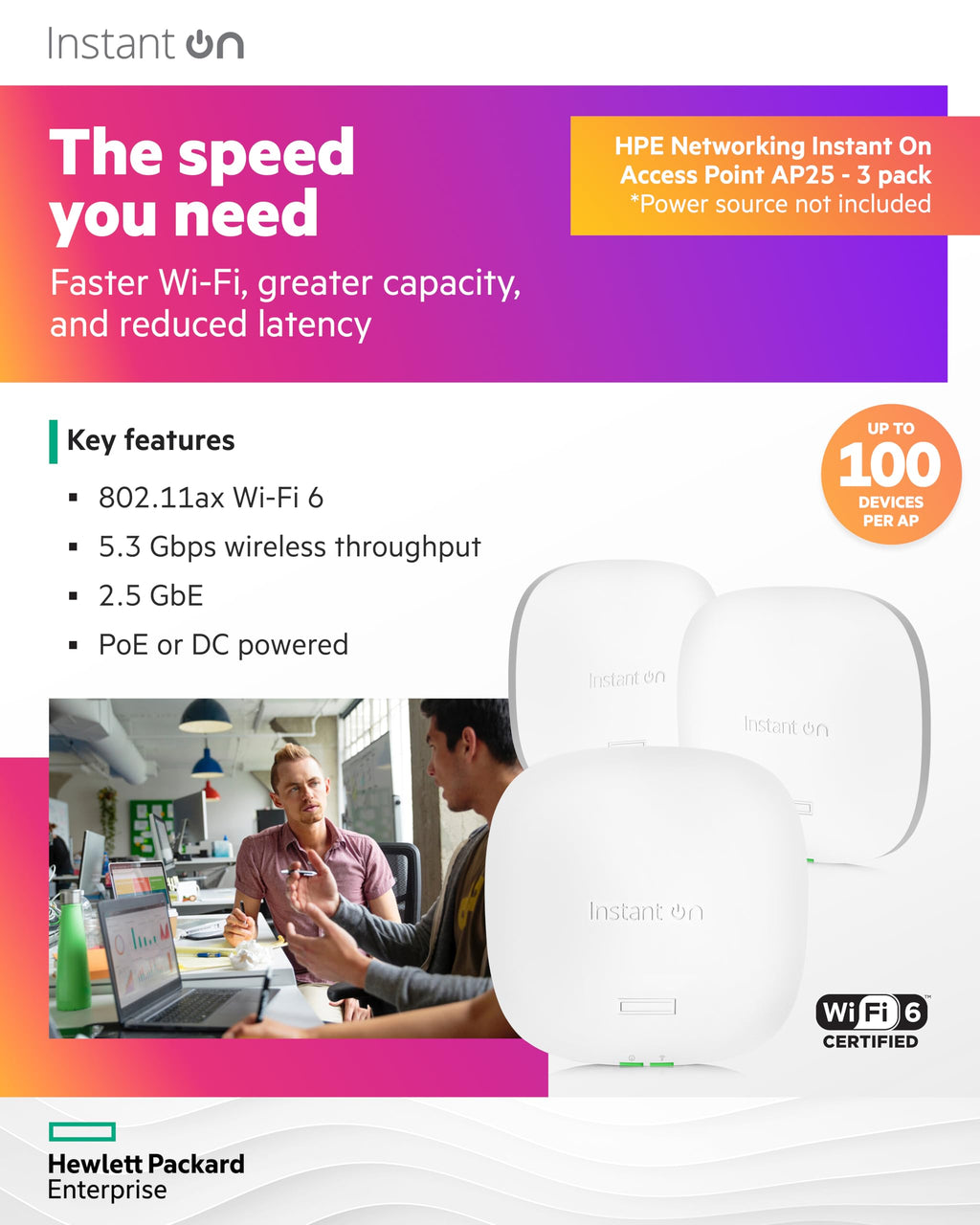 HPE Networking Instant On Access Point AP25 4x4 WiFi 6 Indoor Wireless Access Point | Power Source Not Included | US Model (R9B27A), Dual-Band