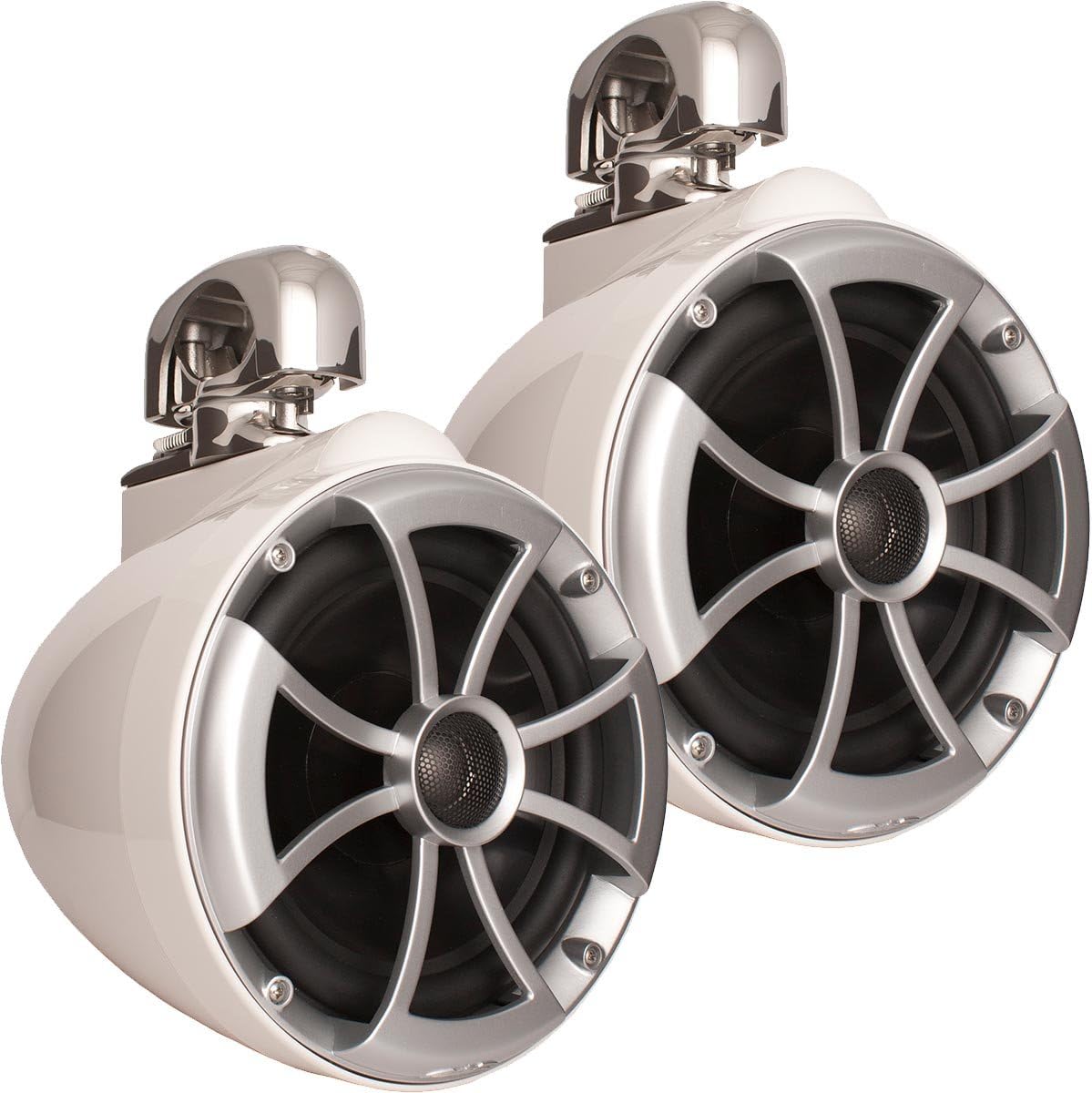 Wet Sounds ICON8W-SC White 8 in Tower Speaker HTX2 Amp Bundle