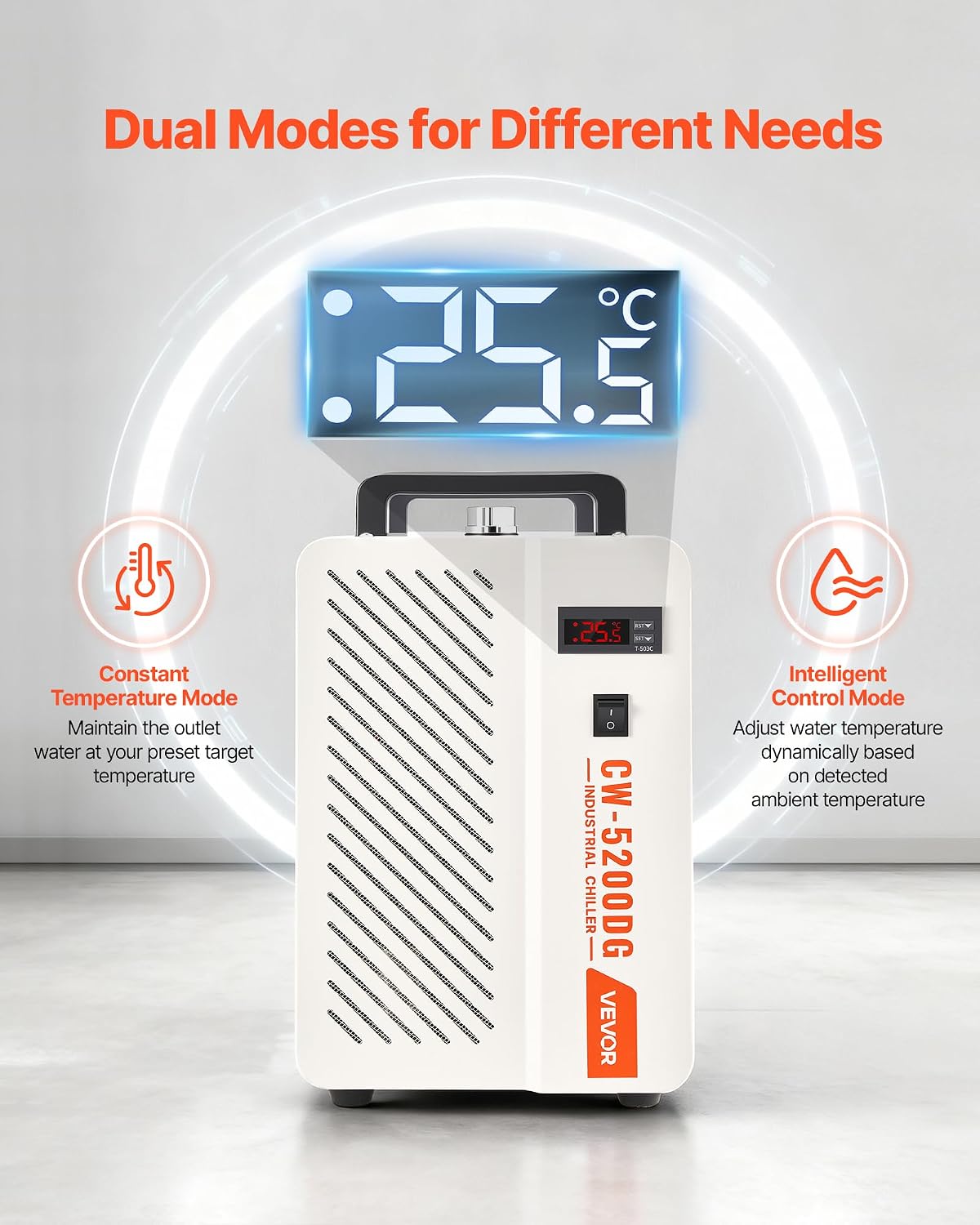 VEVOR Industrial Water Chiller, 5460 BTU/h, Industrial Water Cooler Cooling System with Compressor, 1.8â¯ Gal Tank Capacity, 3.4â¯GPM Max Flow, Laser Chiller, for CO2 Laser Engraving & Cutting Machine