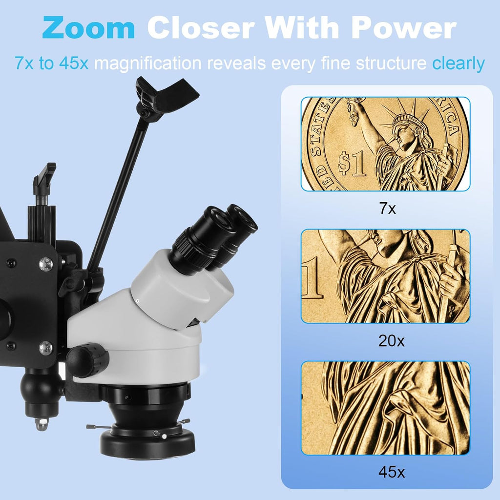 DZQ ZQ-1 Multi-Directional Microscope 7X-45X Magnification 0.5X Barlow Lens