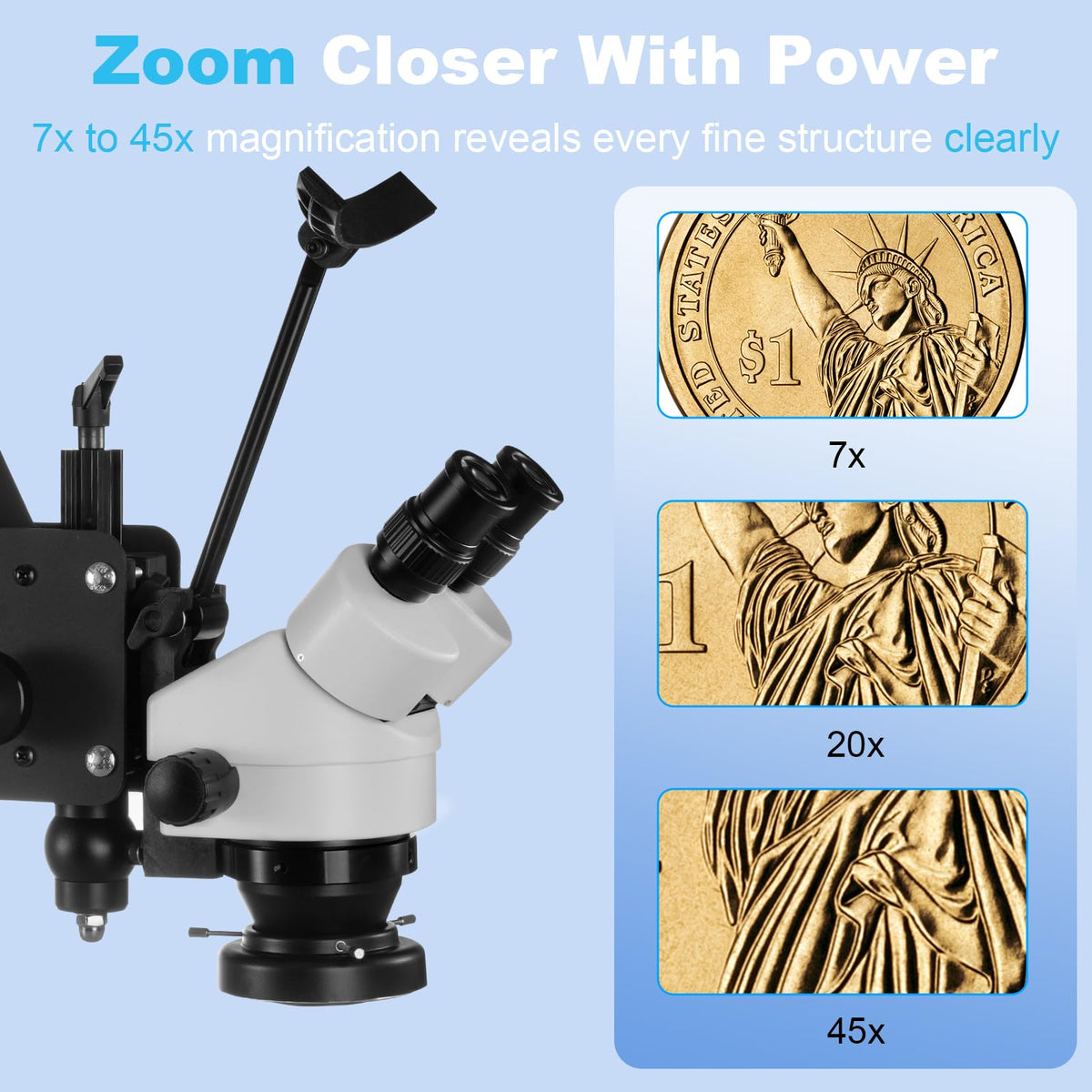 DZQ ZQ-1 Multi-Directional Microscope 7X-45X Magnification 0.5X Barlow Lens