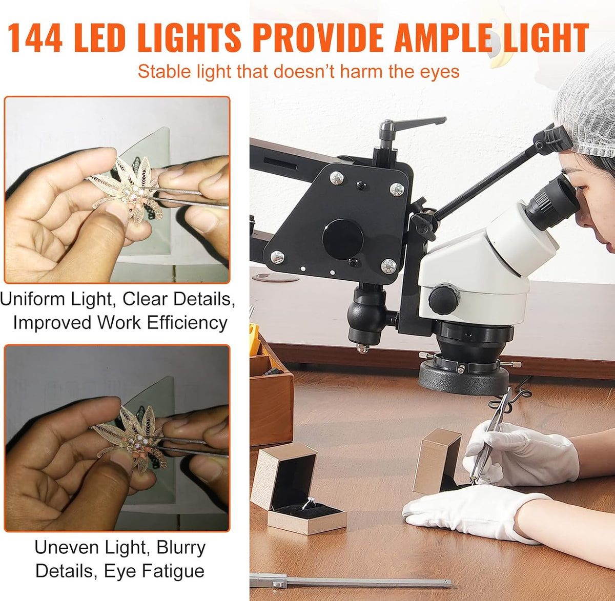 VEVOR Multi-Directional Microscope with Spring Bracket, Micro Jewelry Inlaid Stand, with Integrated USB Ring LED Light, 7X-45X Magnification Jewelry Microscope, Jewelers Microscope for Jewelry Inlay