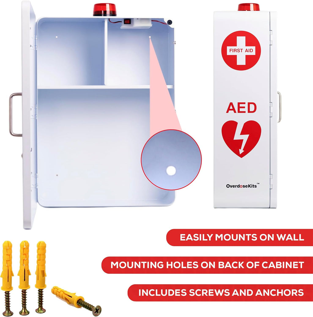 Emergency Medical Station â Wall Mount Cabinet for AEDs, Naloxone, Bleeding Control & First Aid Kits â Public Space Storage Solution â White (AED & Accessories Not Included)