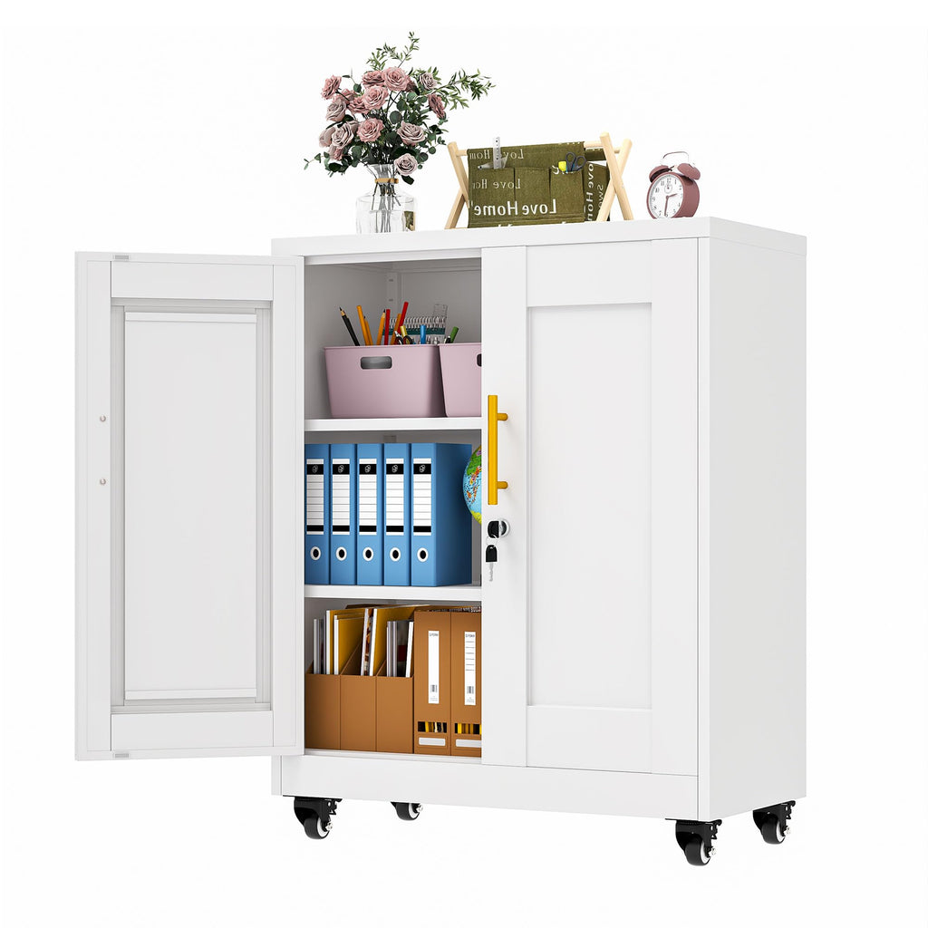 35" Lockable Rolling Metal Storage Cabinet, Steel Employee Storage Locker