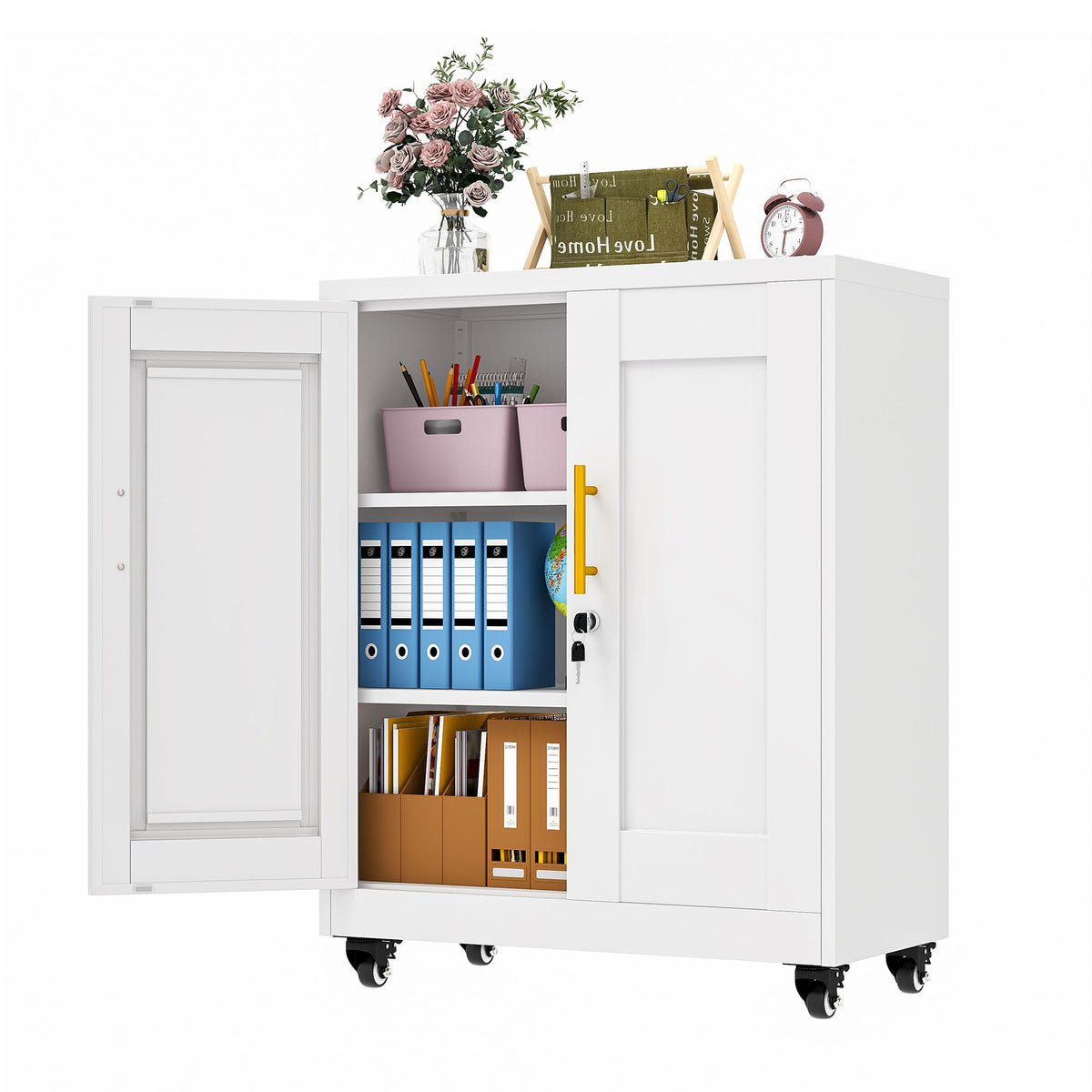 35" Lockable Rolling Metal Storage Cabinet, Steel Employee Storage Locker