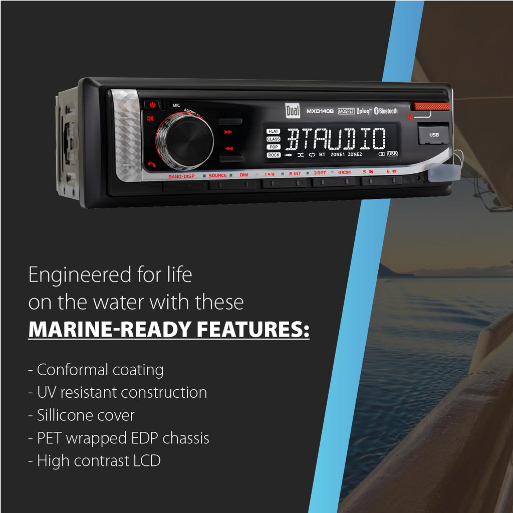 Dual Electronics MXP152W Marine Stereo Bluetooth 6.5" Speakers & Antenna
