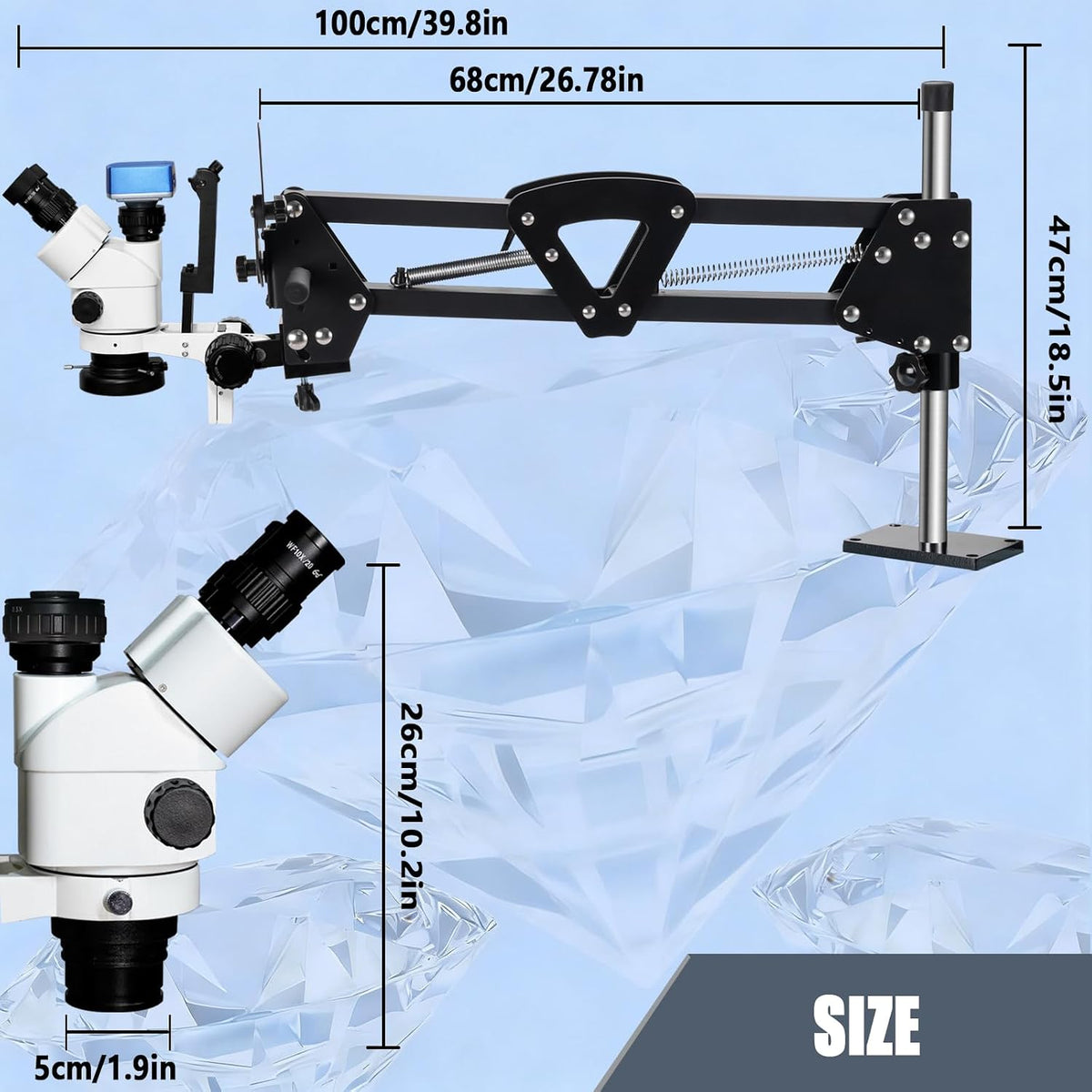 DZQ Jewelry Trinocular Microscope with Camera, 7X-45X Magnification