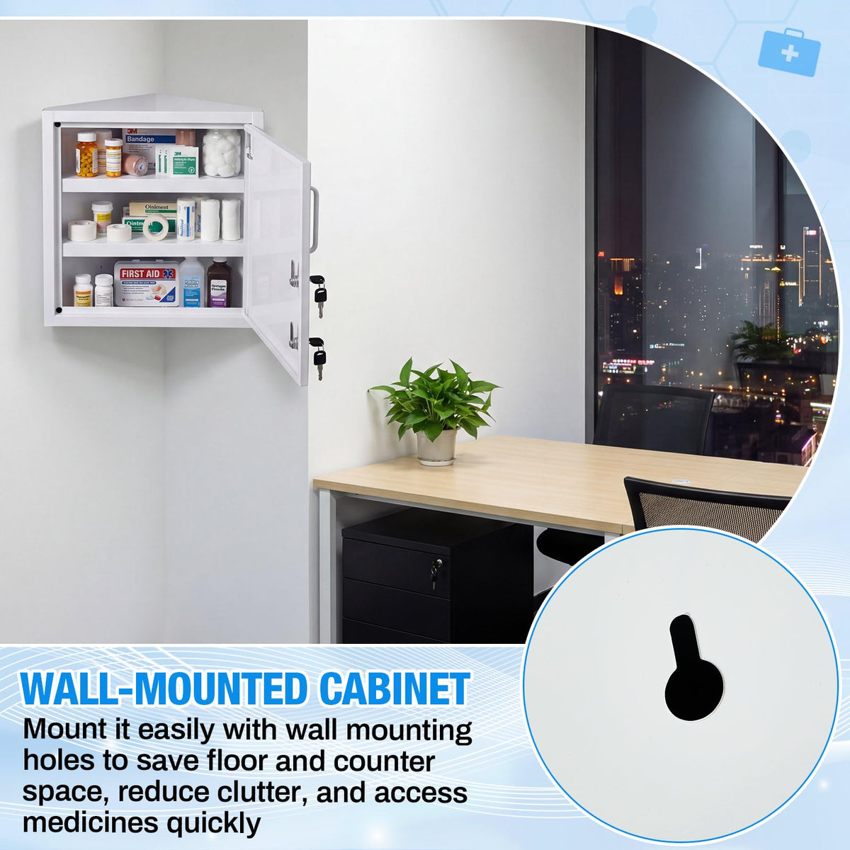 Zonon Corner Wall Cabinet with Lock, White, 21 x 16 x 6 Inch, Right Angle