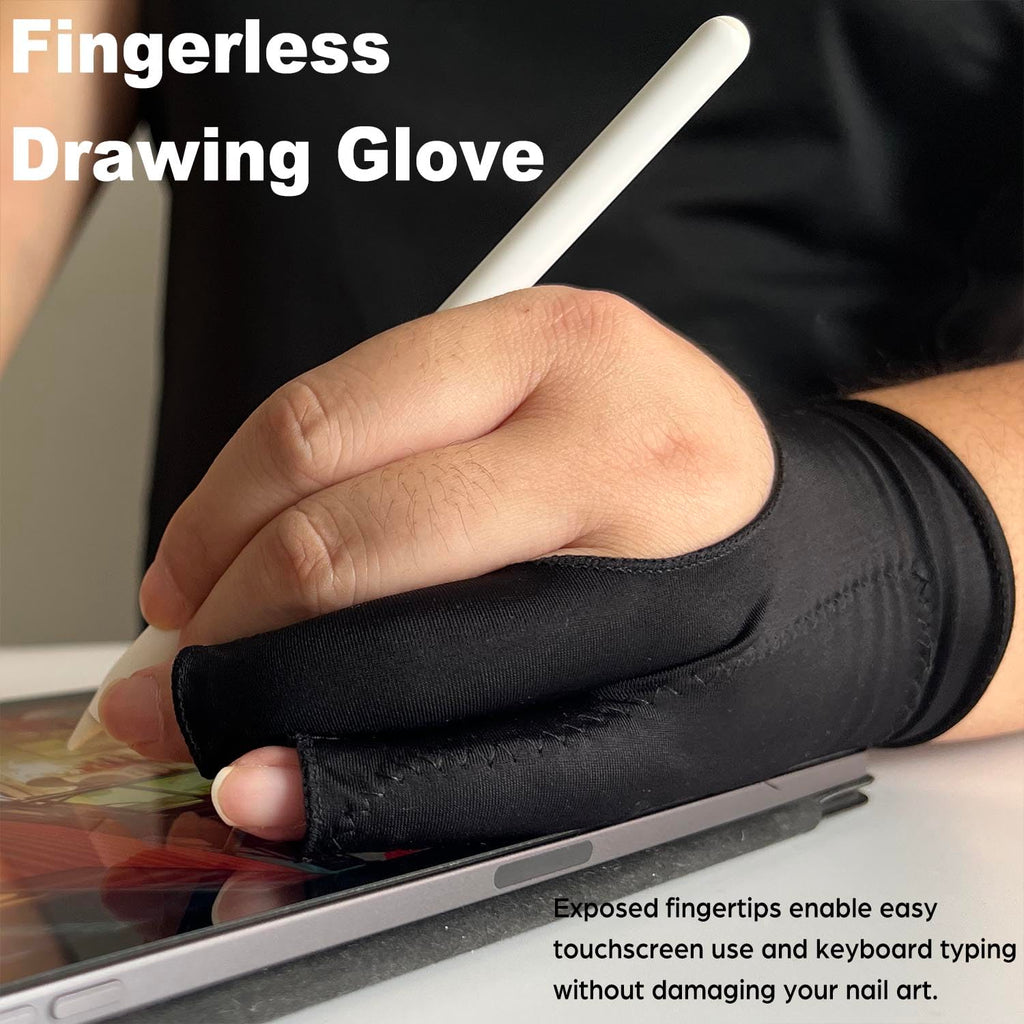 Drawing Glove, Artist Glove for Drawing Tablet, iPad, Digital Art Creation - Palm Rejection, Exposed Fingertip, Suitable for Left and Right Hand - M, Pack of 2
