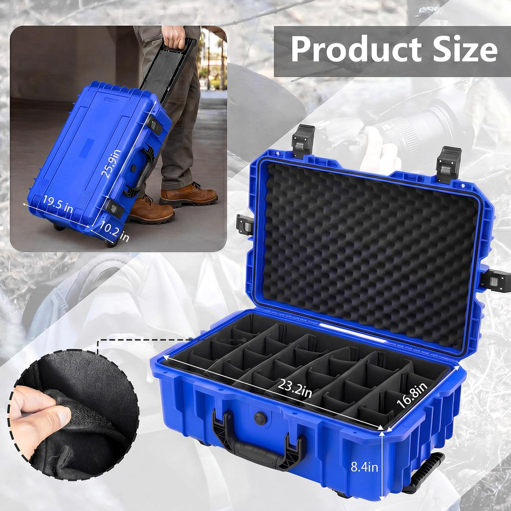 Relaxweex Rolling Camera Hard Case with 15 Padded Dividers & Wheels