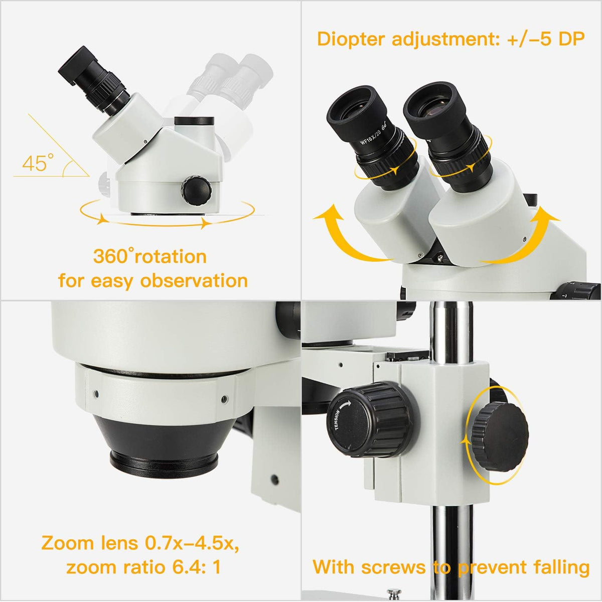 SWIFT Trinocular Stereo Zoom Microscope with 56-Bulb LED Ring Light,3.5X-90X Magnification,WF10X Eyepieces,0.7X-4.5X Zoom Objective, 0.5X 2.0X Additional Objectives,Table Pillar Stand