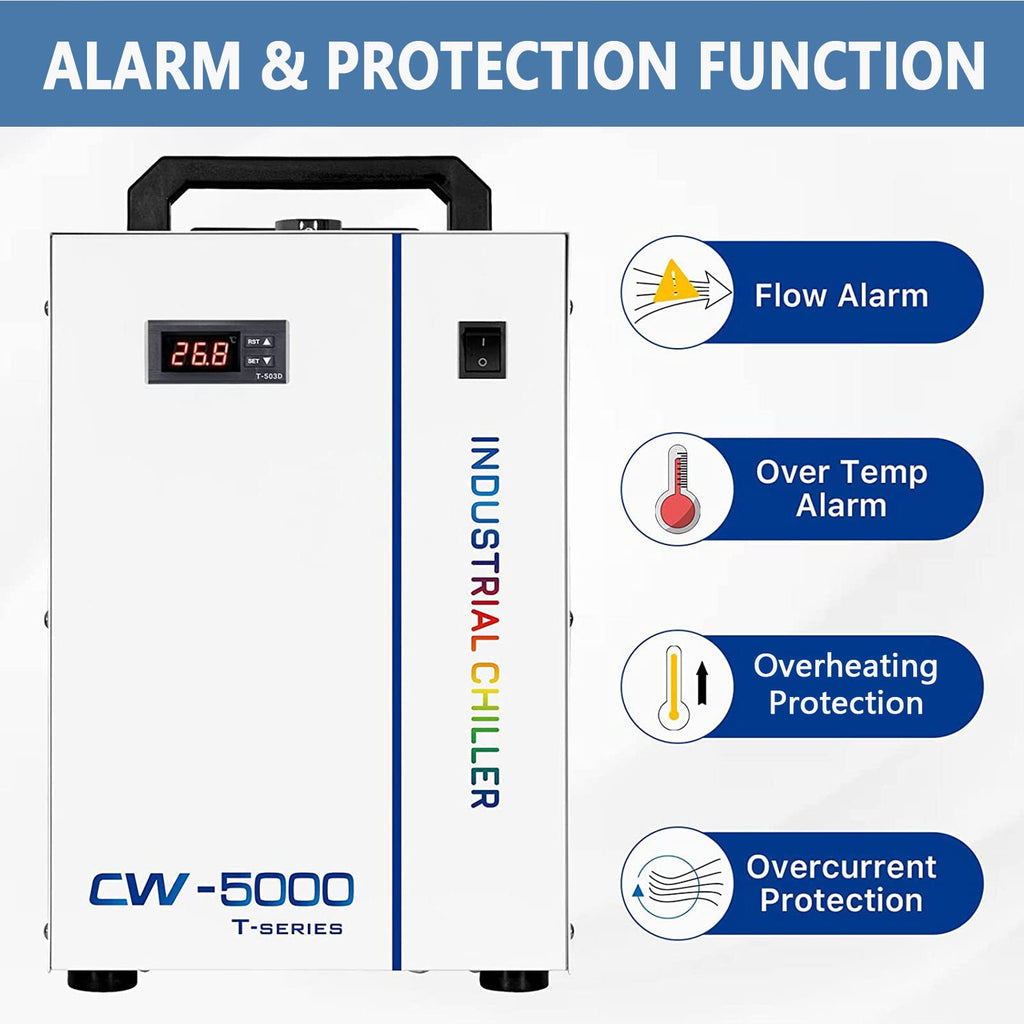 S&A CW-5200DH 7L Industrial Water Chiller,0.9HP,3.43gpm,5699 BTU/h,for 60W to 150W CO2 Laser Engraving & Cutting Systems