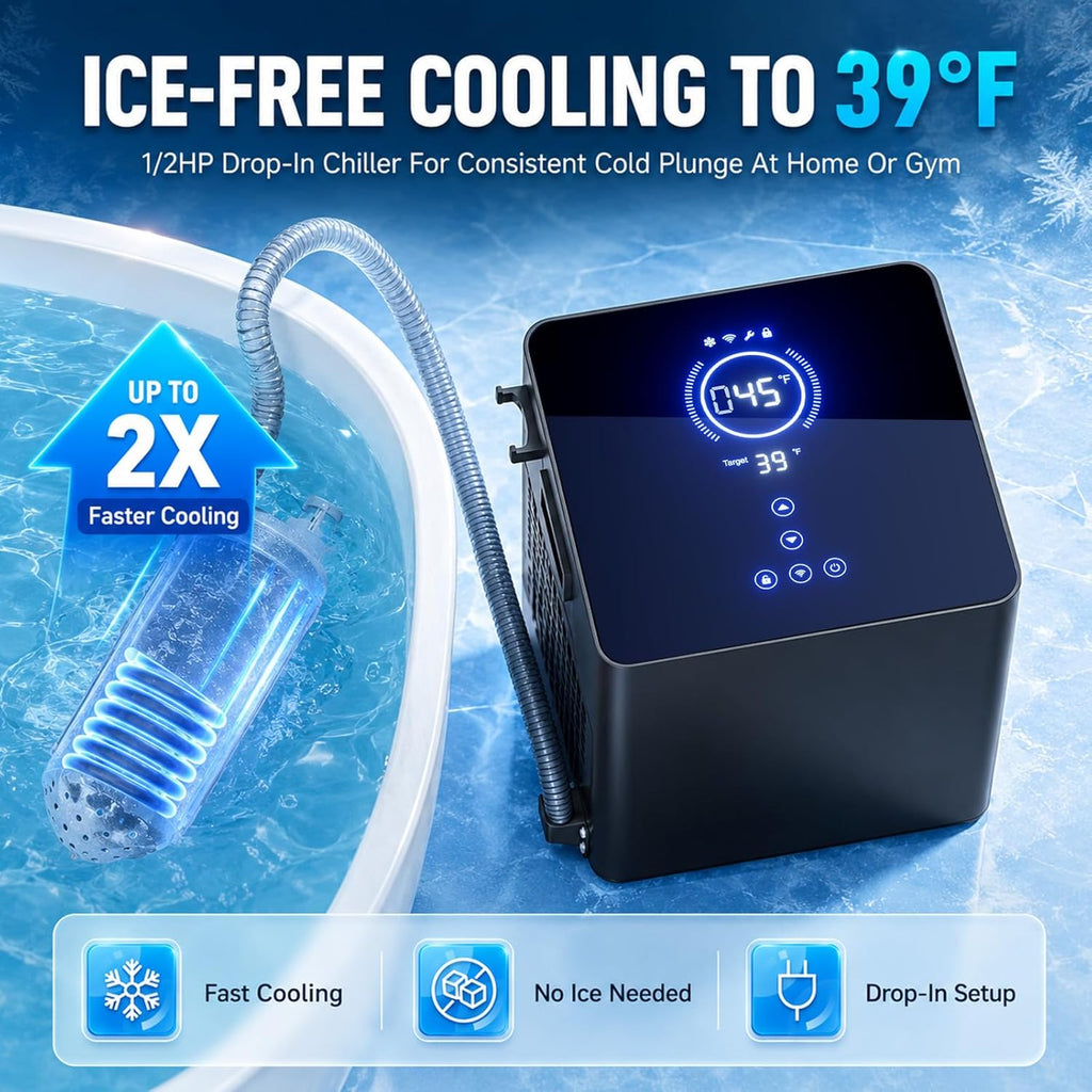 Cold Plunge Chiller Pro, 1/2 HP Drop-in Ice Bath Water Chiller for Any Tub