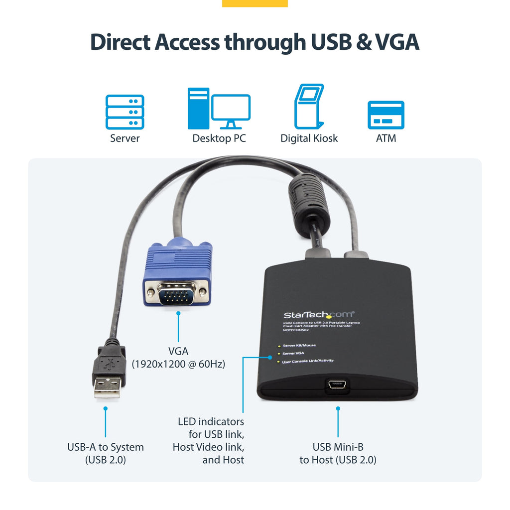 StarTech Crash Cart Adapter, Server Management, USB VGA, TAA (NOTECONS01)