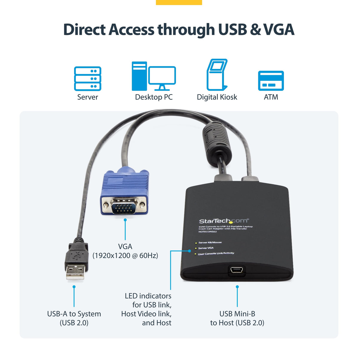 StarTech Crash Cart Adapter, Server Management, USB VGA, TAA (NOTECONS01)