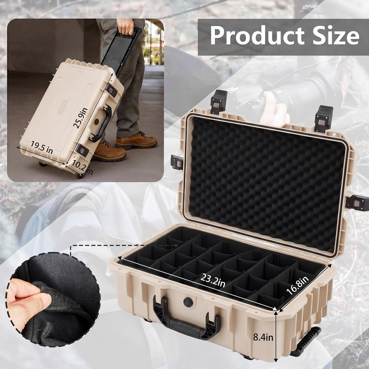 Relaxweex Rolling Camera Hard Case with 15 Padded Dividers & Wheels