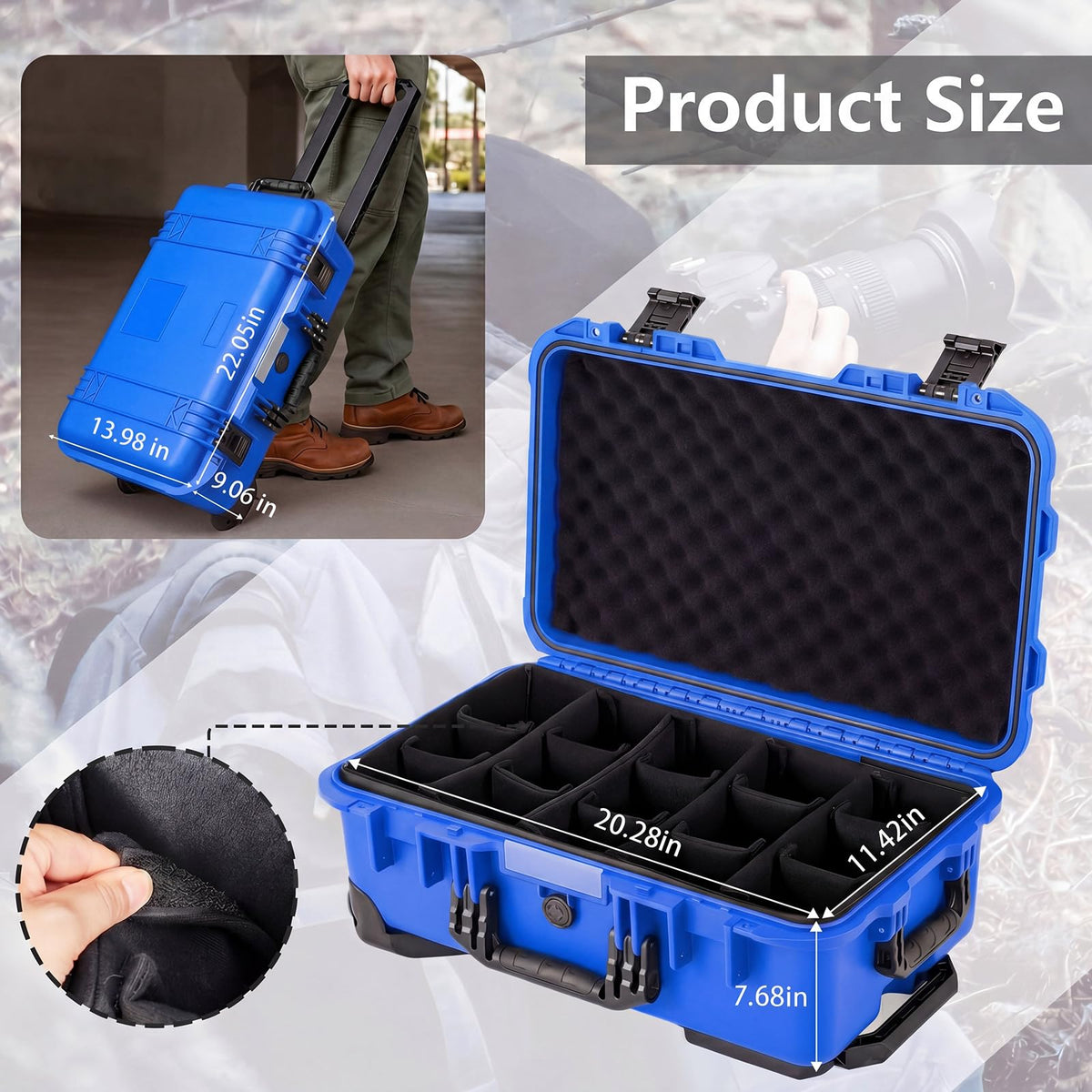 Relaxweex Rolling Camera Hard Case with 15 Padded Dividers & Wheels