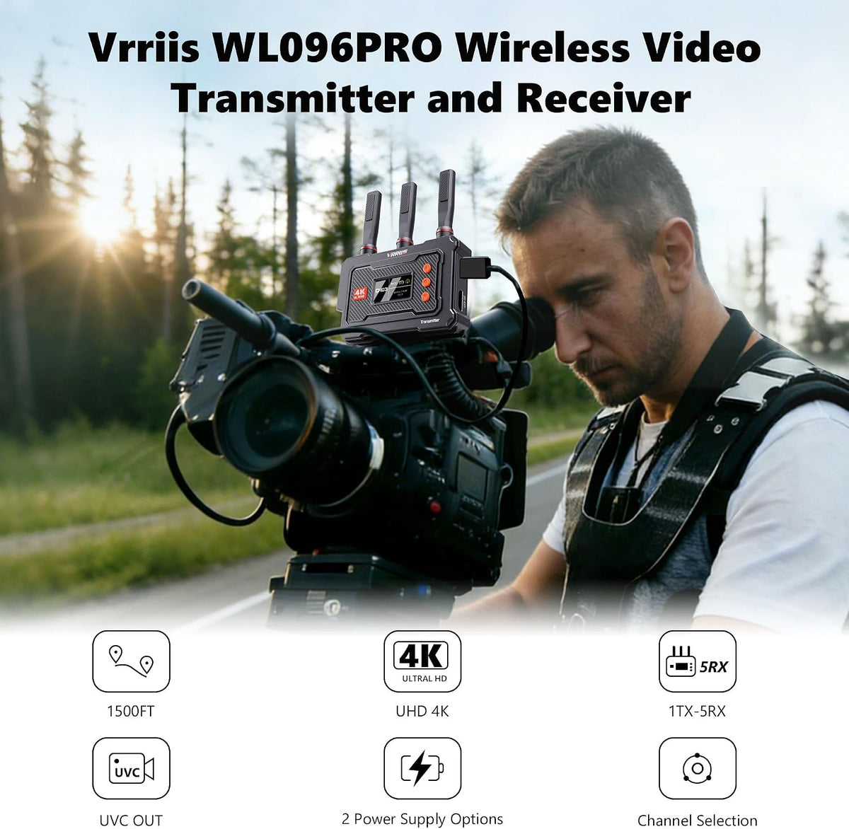 4K Wireless HDMI Transmitter and Receiver,20-Channel Adjustable,0.1s Latency,1500FT Wireless Video Transmitter and Receiver with UVC Out for Live Streaming