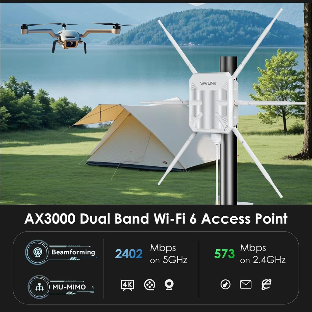 2026 AX3000 Outdoor WiFi 6 Extender, WAVLINK Long-Range WiFi Access Point