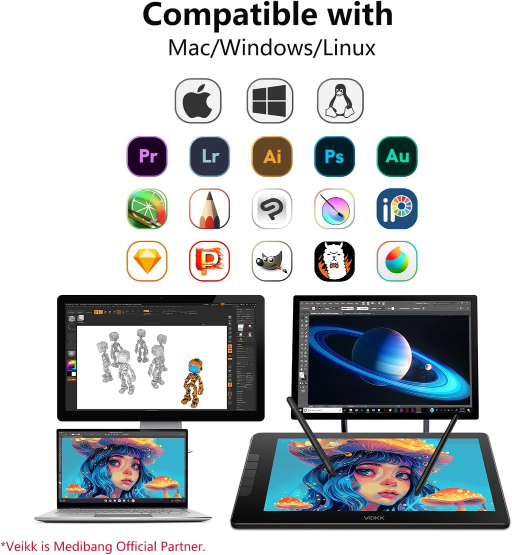 VEIKK Studio 16 Drawing Tablet with Screen,15.6" Pen Displayï¼with 2 Stylus