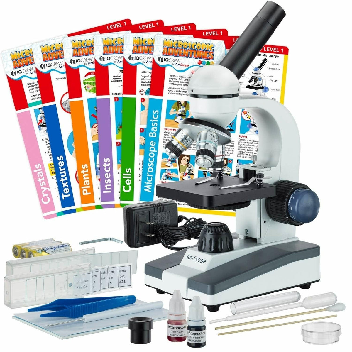 AmScope M150C-SP14-EXCL1 1000X Compound Monocular Microscope Set + Slide
