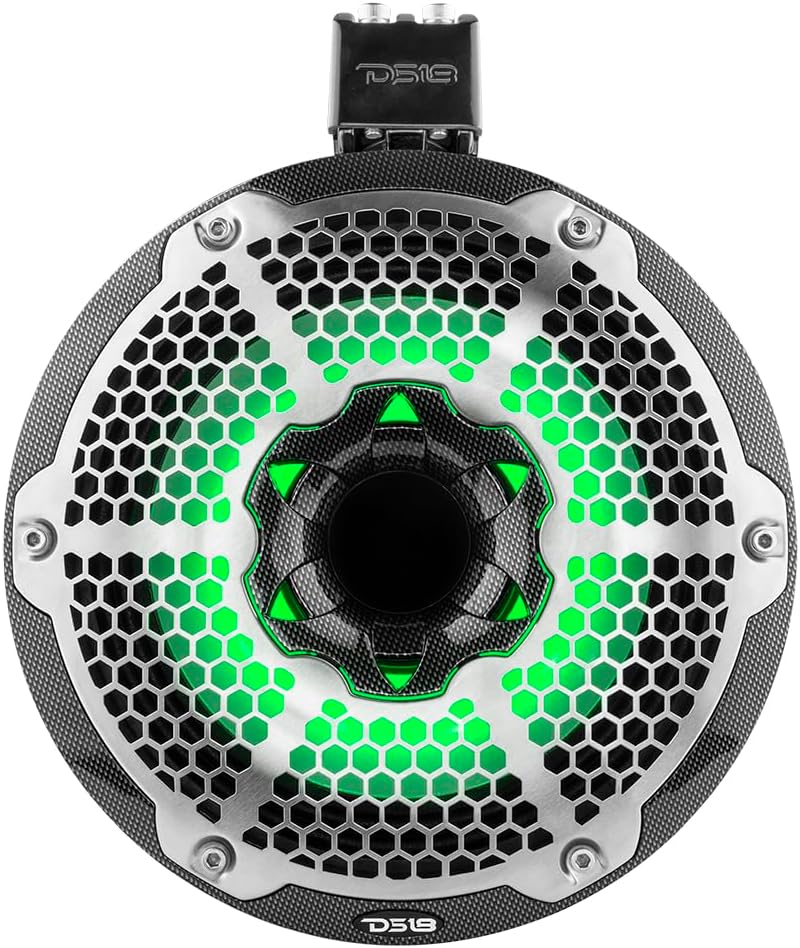 DS18 CF-X10TPNEO 10" Neodymium Marine Wakeboard Tower Speakers with Bullet Tweeter, Passive Radiator and RGB LED Lights - High Performance, Marine Grade IP65 Rated, 900W Max 300W RMS 4 Ohms (Pair)
