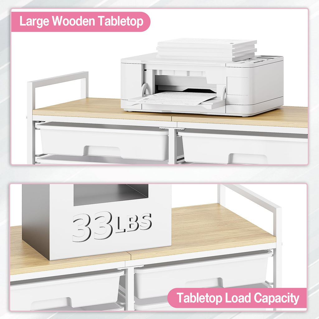 TOOLF 12 Drawers Rolling Storage Cart with Wooden Top for Classroom,White