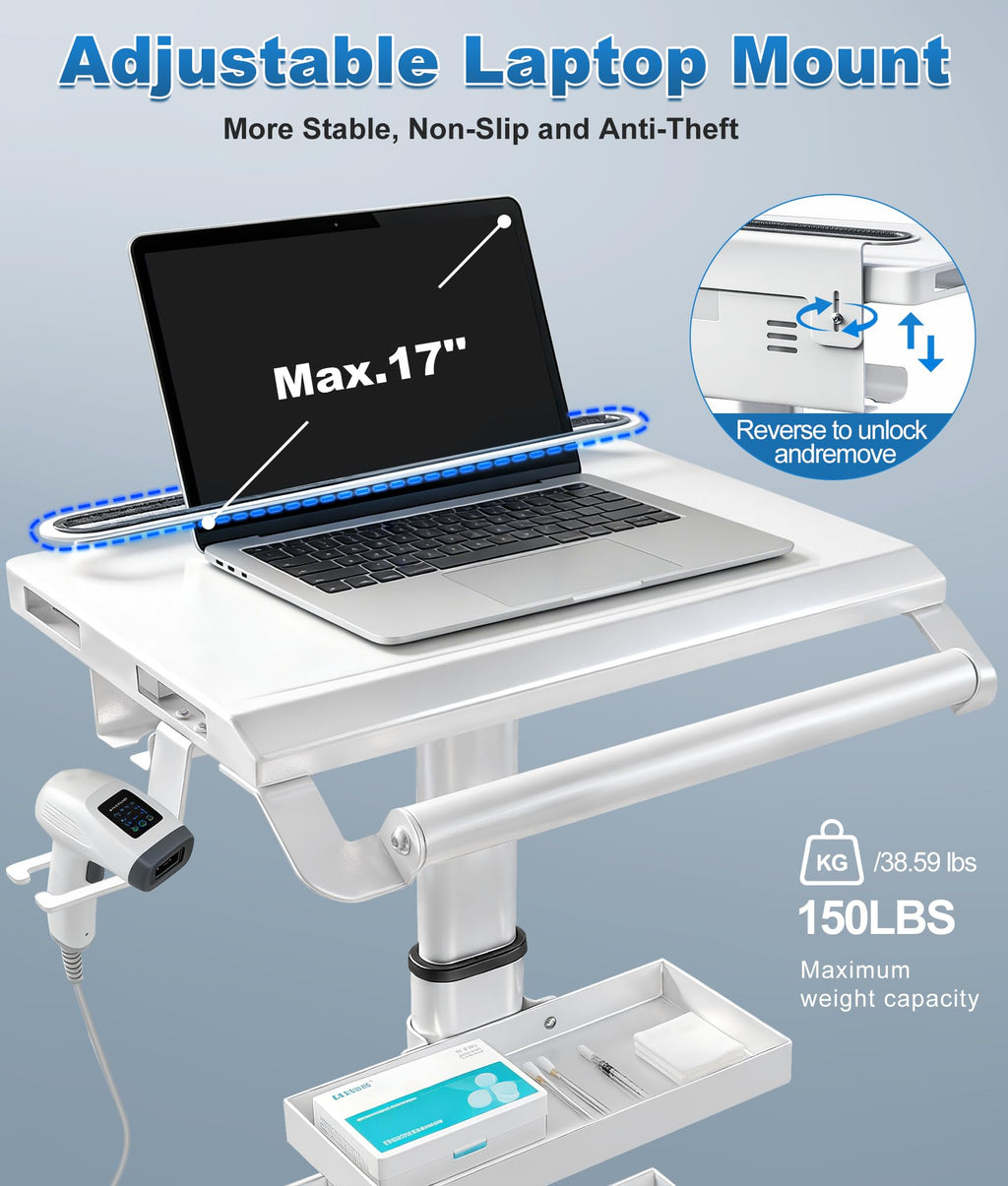 Medical Medical Rolling Crash Cart with CPR Board, IV Pole, Oâ Holder, 5 Drawers & Dividers, Mobile Emergency Cart for Hospital Clinic, 24.4" W x 18.5" D x 36.2" H (with 5 Drawers)