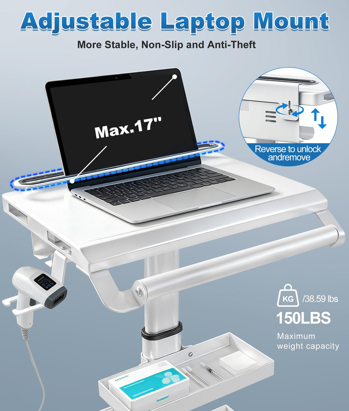 Medical Medical Rolling Crash Cart with CPR Board, IV Pole, Oâ Holder, 5 Drawers & Dividers, Mobile Emergency Cart for Hospital Clinic, 24.4" W x 18.5" D x 36.2" H (with 5 Drawers)