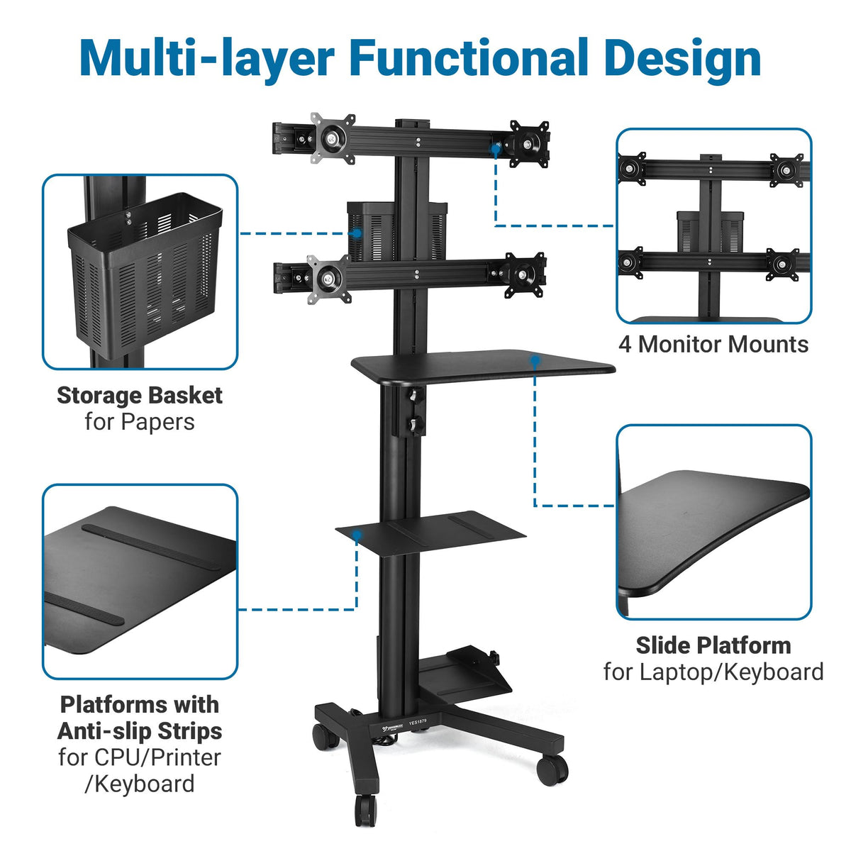 AW NexusX Commander Mobile Computer Cart Medical Rolling PC Stand Desk