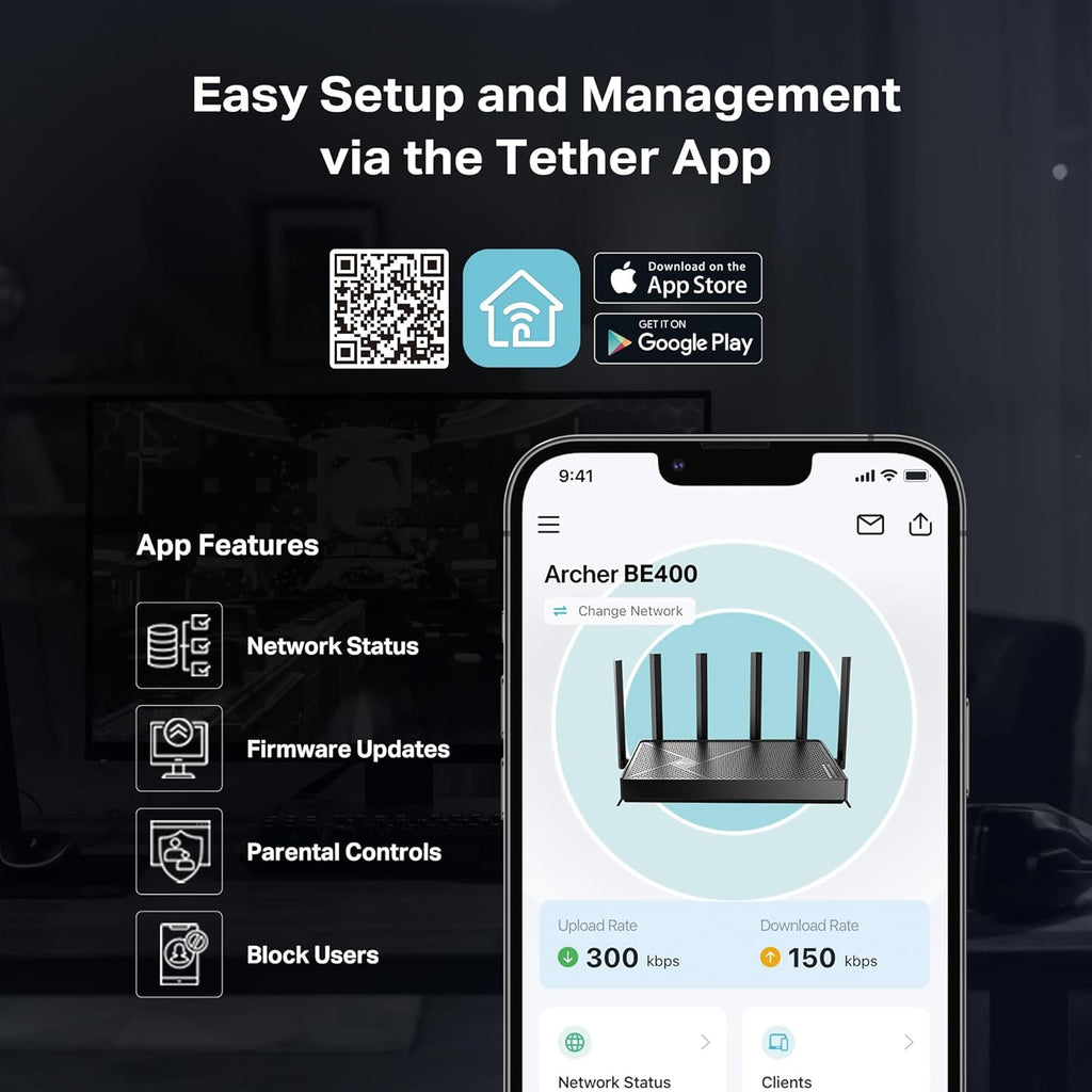 TP-Link BE6500 Dual-Band WiFi 7 Router (BE400)