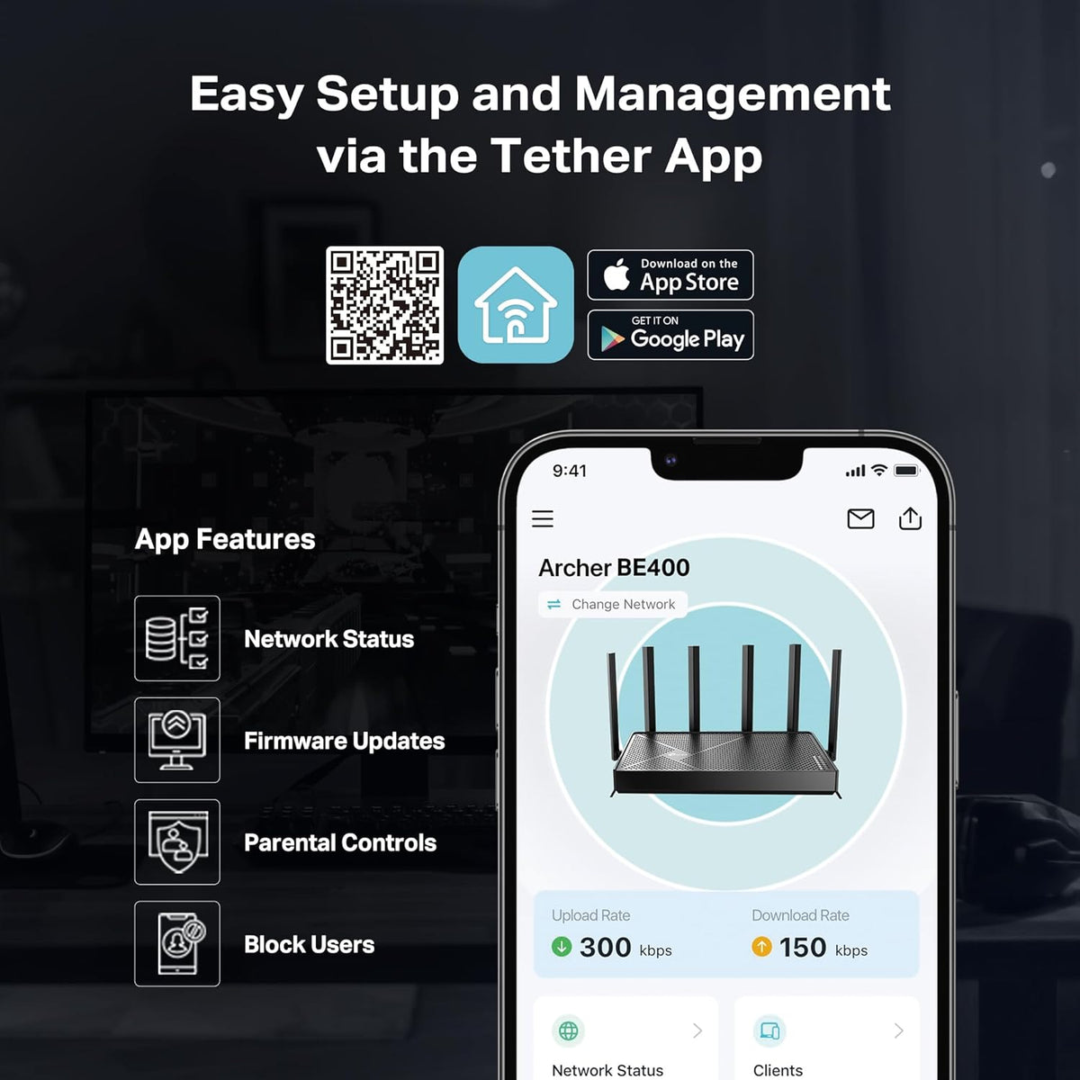 TP-Link BE6500 Dual-Band WiFi 7 Router (BE400)