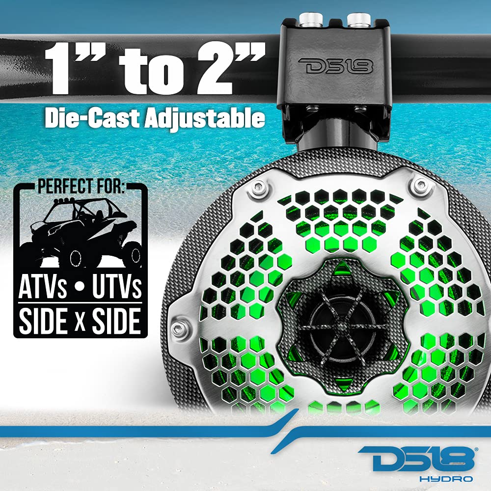 DS18 CF-X10TPNEO 10" Neodymium Marine Wakeboard Tower Speakers with Bullet Tweeter, Passive Radiator and RGB LED Lights - High Performance, Marine Grade IP65 Rated, 900W Max 300W RMS 4 Ohms (Pair)