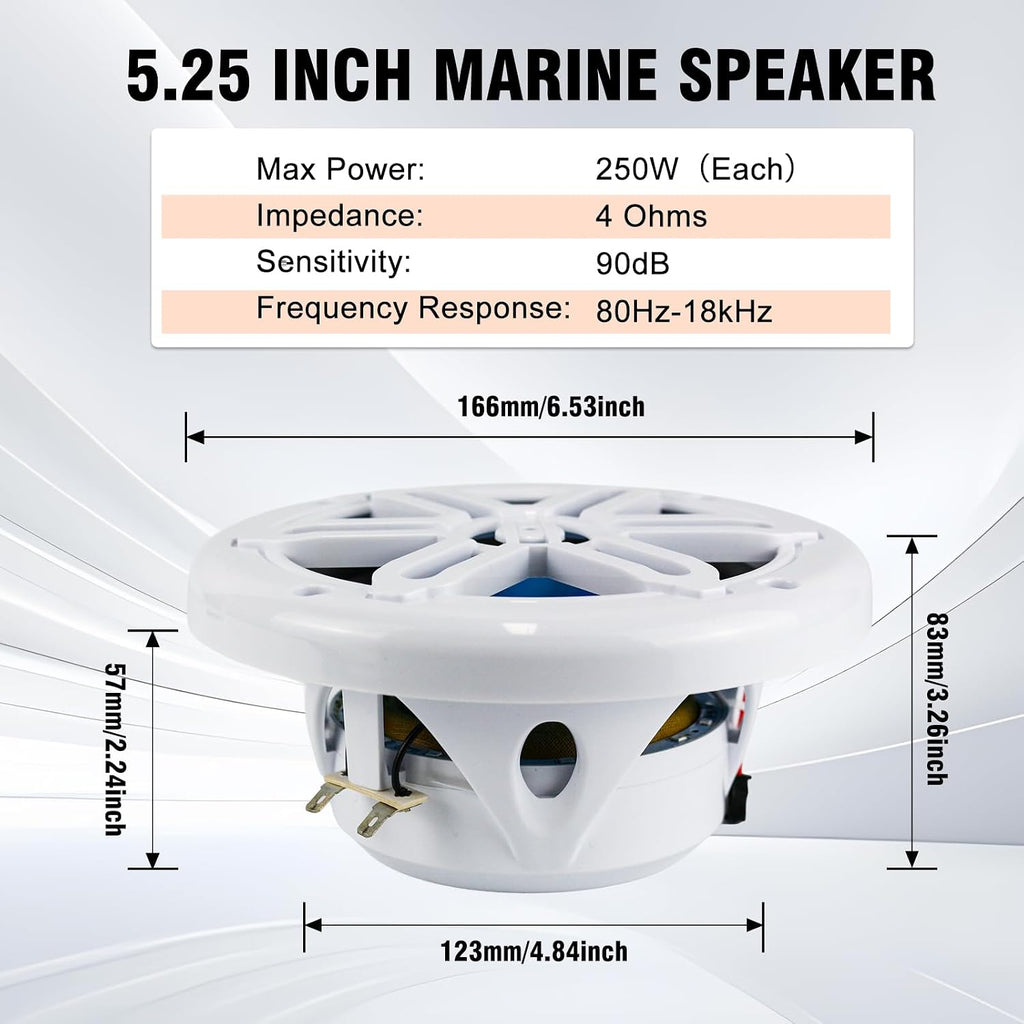 STUDIOFINIX 5.25 Inch 500W Bluetooth Marine Speakers with LED Lights -2 Way Weather Resistant Boat Speakers Perfect for Boats, ATVs, UTVs ï¼Pair,Whiteï¼