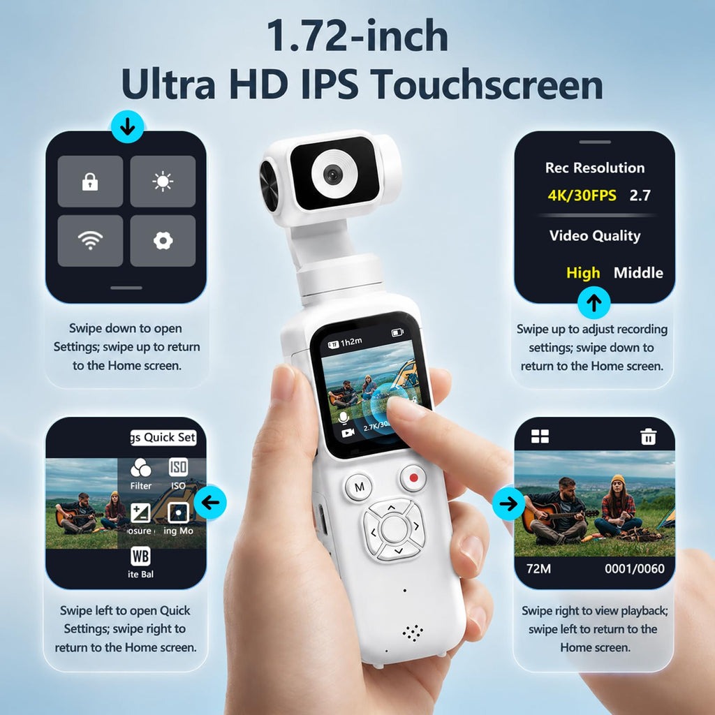 4K Vlogging Camera, Pocket Digital Camera, 330Â° Rotating Lens