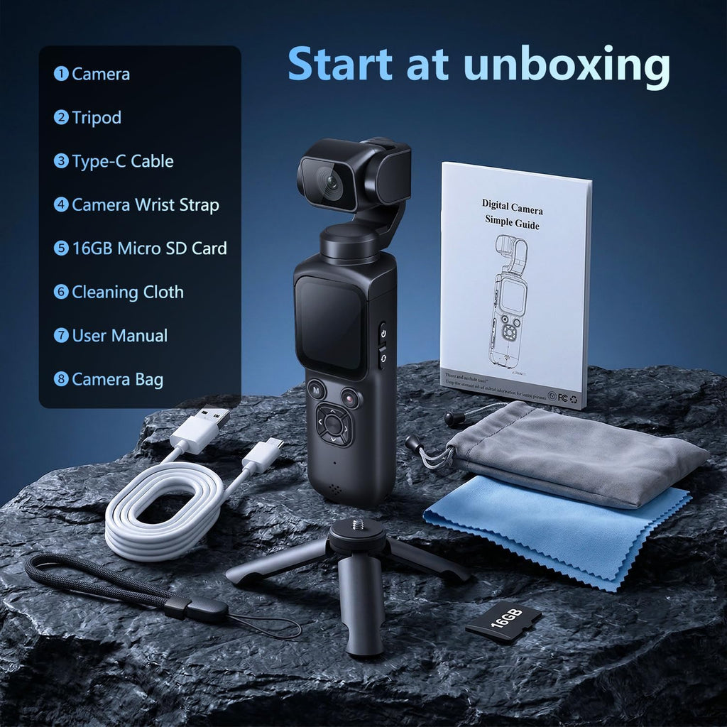 4K Vlogging Camera, Pocket Digital Camera, 330Â° Rotating Lens