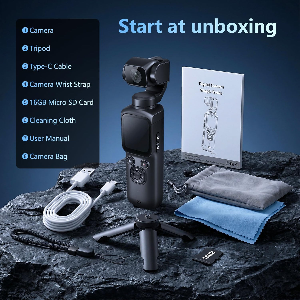 4K Vlogging Camera, Pocket Digital Camera, 330Â° Rotating Lens