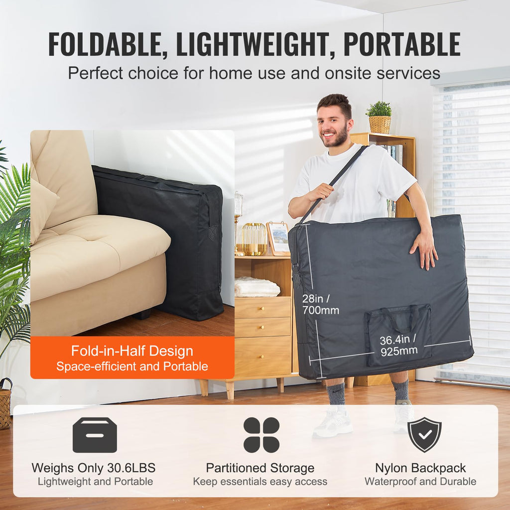 VEVOR Professional Wide Massage Table 30" W, Heavy Duty Folding Massage Table, 750LBS, 8-Level Height Adjustable Facial Salon Tattoo Bed, Portable Spa Table with Headrest, Hand Pallet & Carrying Bag