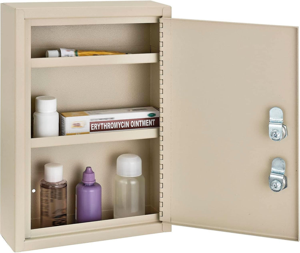 Global Industrial Medical Security Cabinet, 8" W x 2-5/8"D x 12-1/8"H, Dual Key Locks, Beige