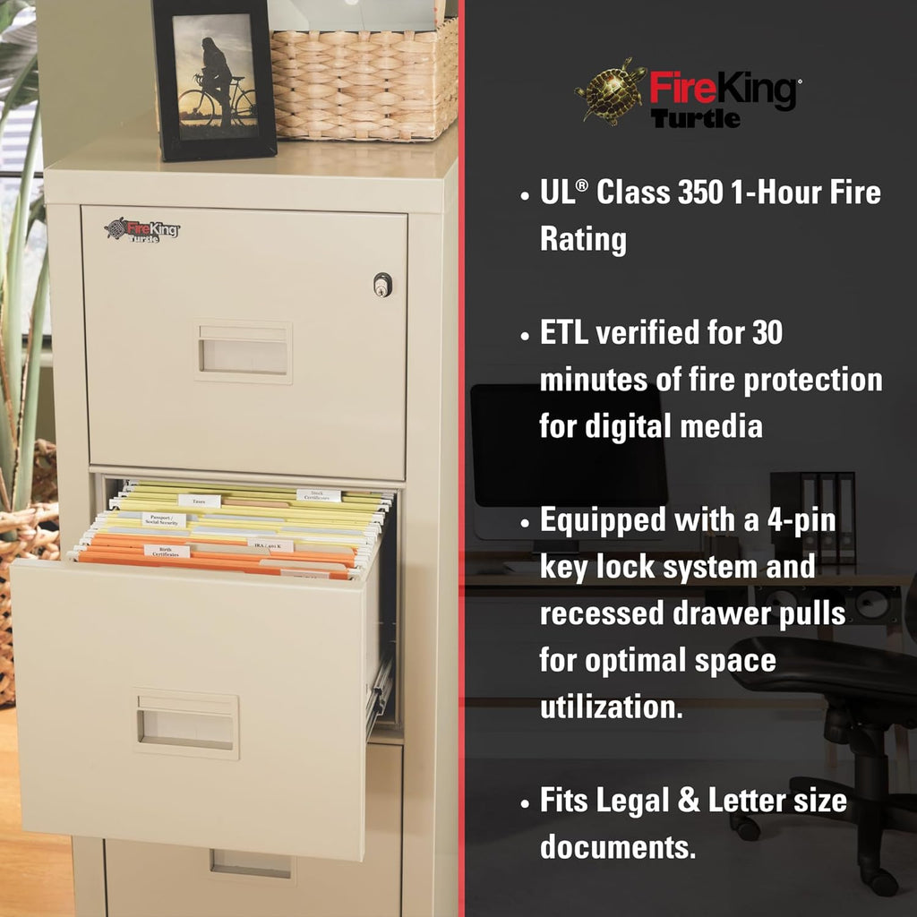 FireKing Turtle Vertical 4 Drawer Fire Rated File Cabinet, Platinum
