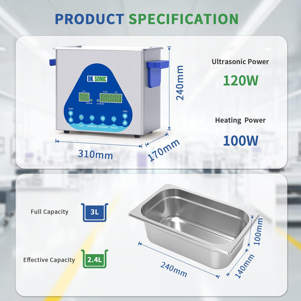 DK SONIC Ultrasonic Cleaner 10L,240W Industrial Ultrasonic Parts Cleaner with Heater&Timer, Digital Control&Basket, Multiple Functions for Motorcycle Engines,Carburetors, Chains